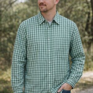 L.L. Bean Traditional Fit 100%Organic Cotton Green Check Men's Button-Up Shirt M